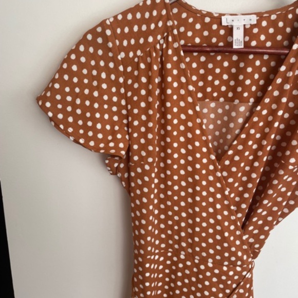 Copper/Ivory Polka Dot Wrap Dress from Leith - Picture 3 of 3